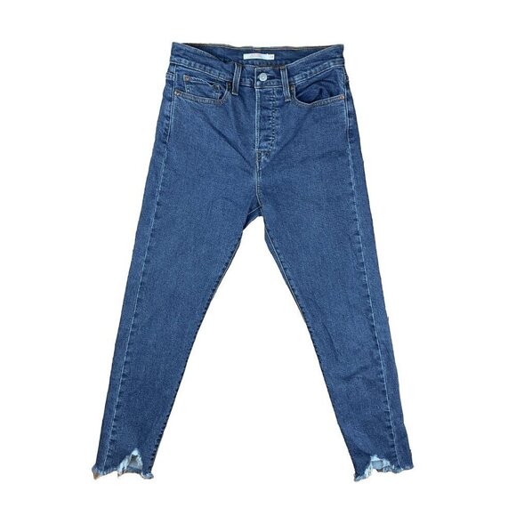 LEVI'S WEDGIE Skinny Fit High Rise Distressed hem Button Fly Mid Wash Jeans 28 - Picture 1 of 5